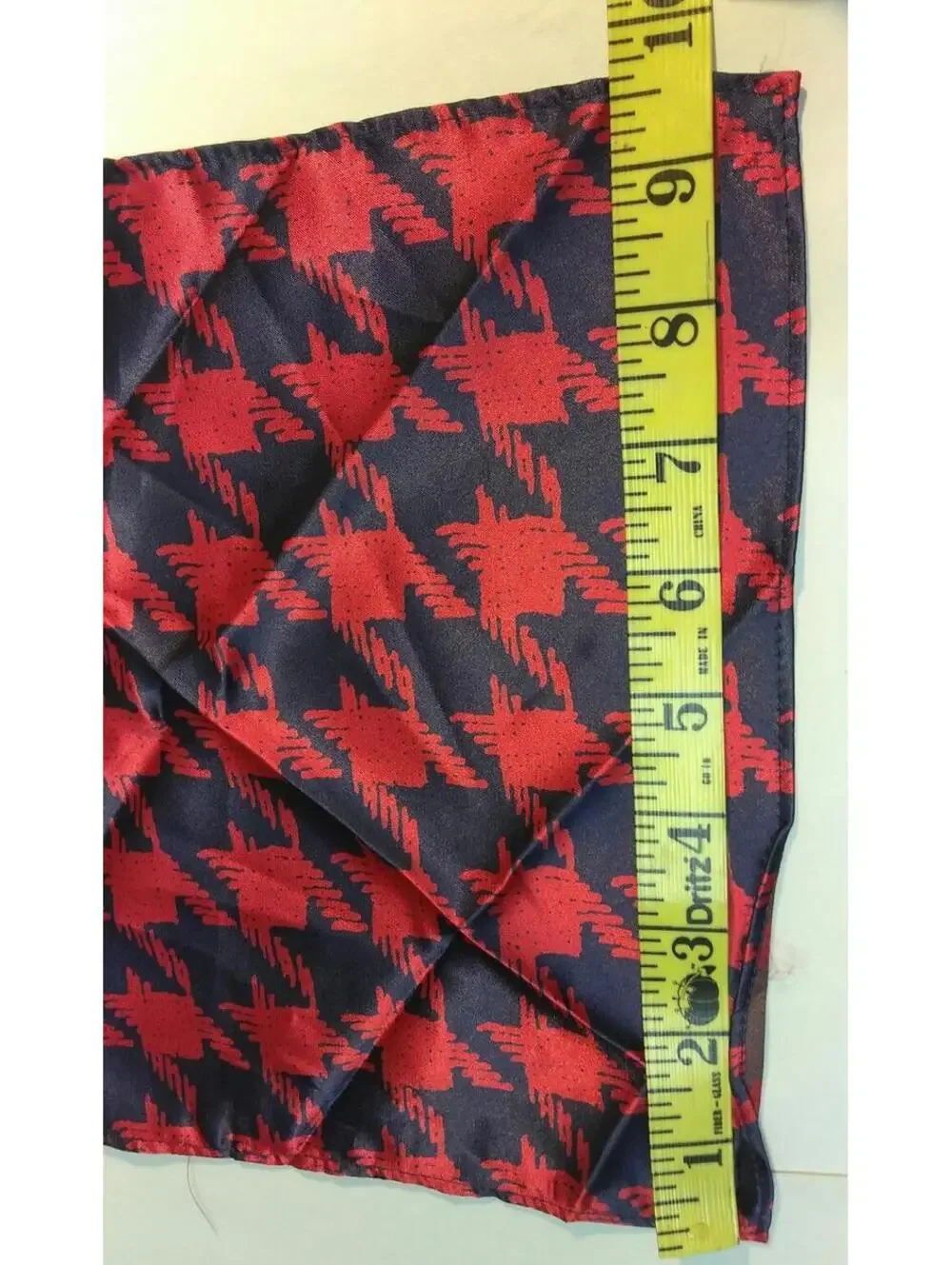 Vintage 70s 80s Men's Houndstooth Handkerchief Hankie Royal Blue Burgundy Red